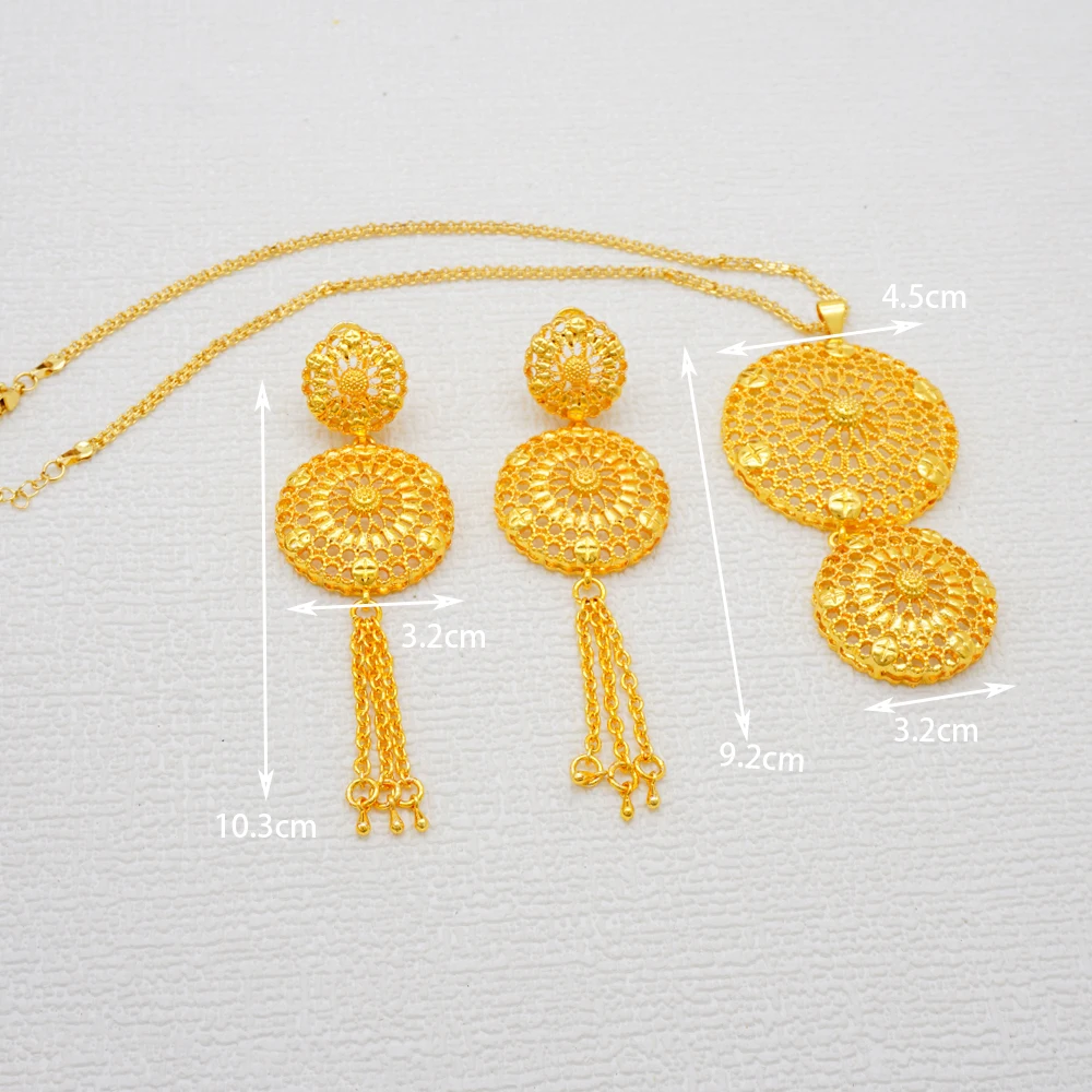 Trendy Gold Color Jewelry Sets Big Round Pendant Copper Earrings Sexy Jewelry For Women Young Lady Wedding Party Gifts