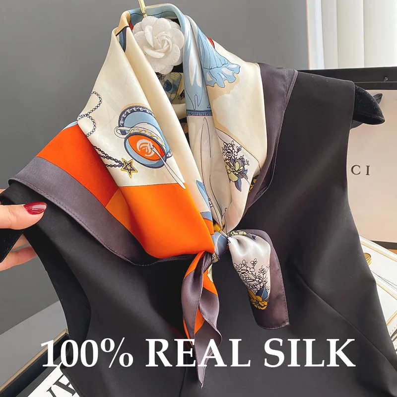 

Летний тонкий шарф из 100% натурального шелка для путешествий, женский, 65 см, мягкий, струящийся, квадратный платок, модная новинка, хиджаб, пончо, пашмина