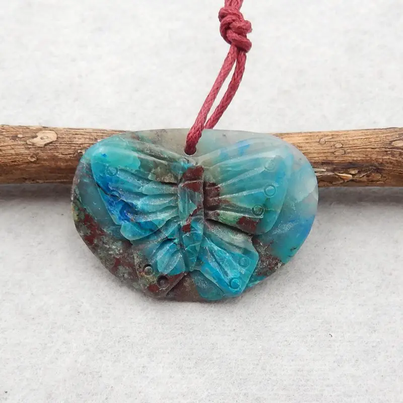 Handmade Fashion Pendant Bead Natural Stone Chrysocolla Carving Butterflies Jewelry Necklace Accessories 31x22x5mm 5g