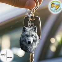 Realistic Wolf Head Pendant Keychain,Cool Animal 2D Flat Acrylic Ornament,Hanging Decoration for Car,Bags,Festive,Party,Gift,DIY