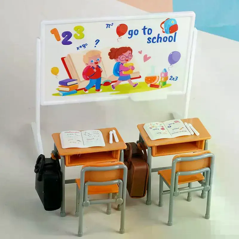 1:12 ตุ๊กตาจำลองขนาดเล็ก ชุดเฟอร์นิเจอร์ห้องเรียน โต๊ะ กระดานดำ กระเป๋าหนังสือ ของตกแต่งบ้าน ของเล่น อุปกรณ์เสริมบ้านตุ๊กตา