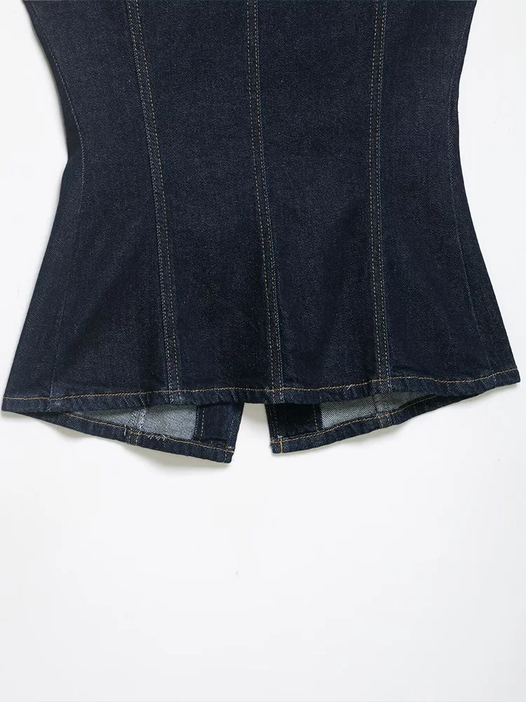 

Женский летний модный джинсовый топ без рукавов с круглым вырезом, однобортный, однотонный, уличный стиль, для вечеринок, укороченный жилет