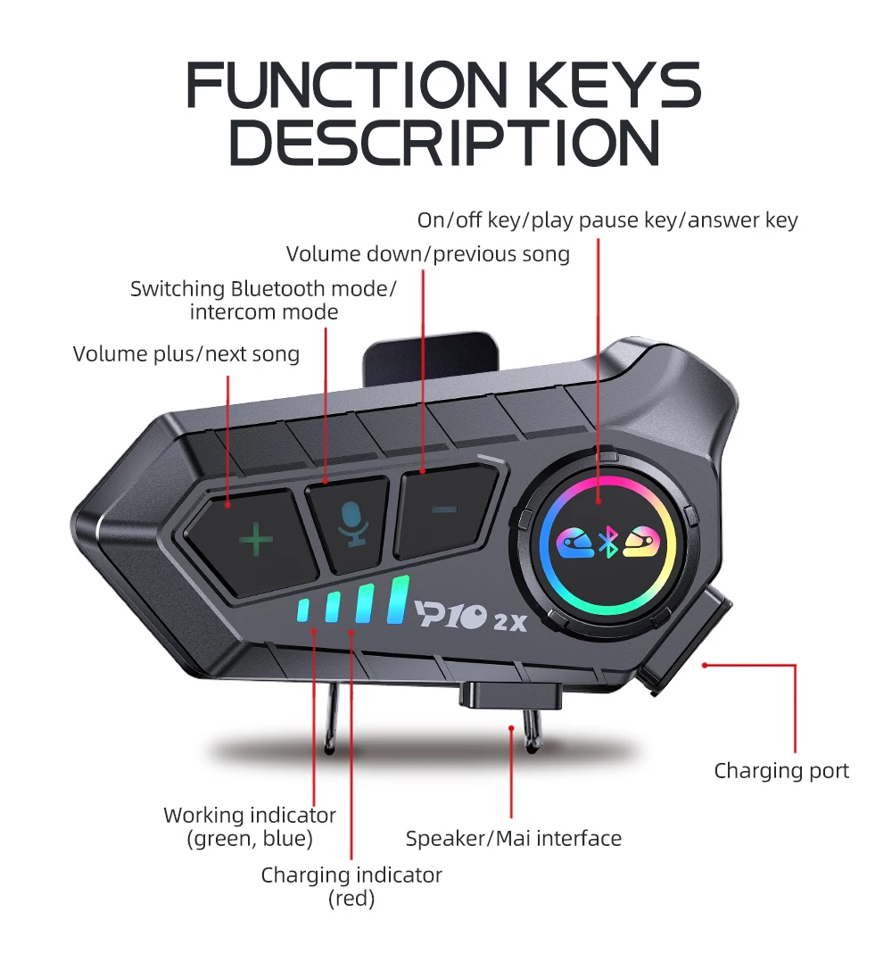 KEBIDUMEI 1/2x Motorrad-Intercom-Headset für 2 Fahrer, Interkommunikator, Moto, 300 m, wasserdicht, Musik-Sharing-Interphone – Detail 12