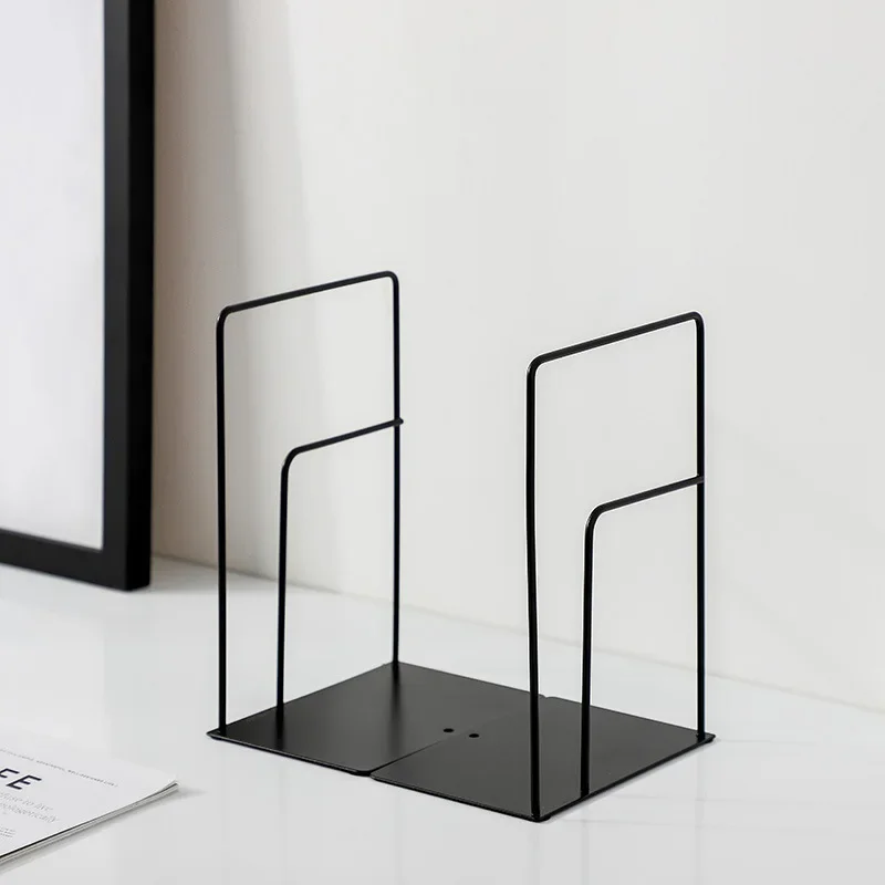 1 Pair Bookends Iron Desktop Non Slip Book Stand Support Rack Shelf Holder Office Magazine Organizer