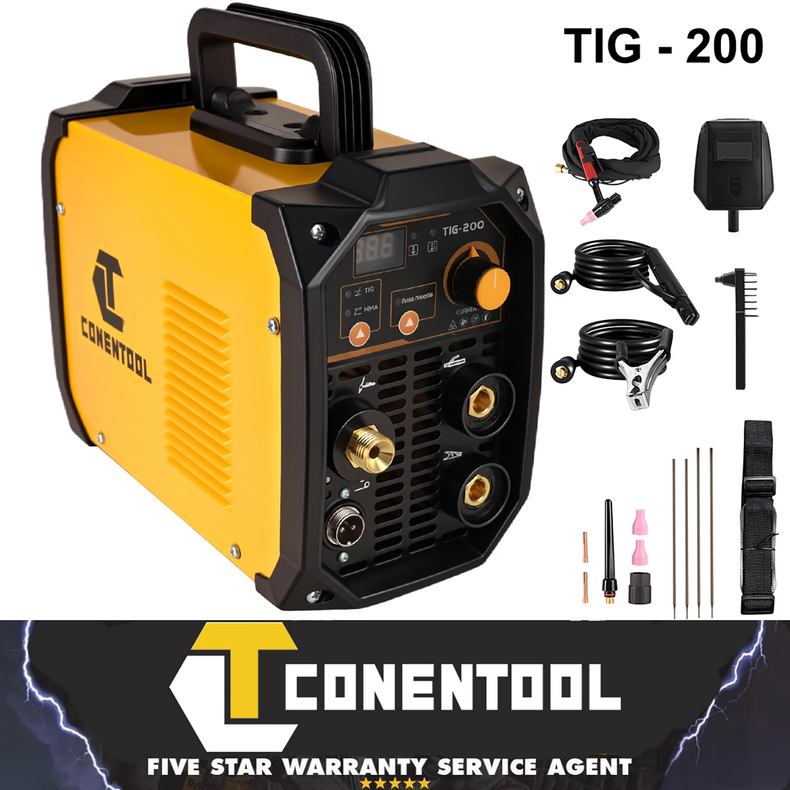 CONENTOOL TIG Soudeuse 200A HF TIG/MMA Machine à souder, affichage numérique, soudures en acier au carbone, fer, acier inoxydable, avec torche TIG