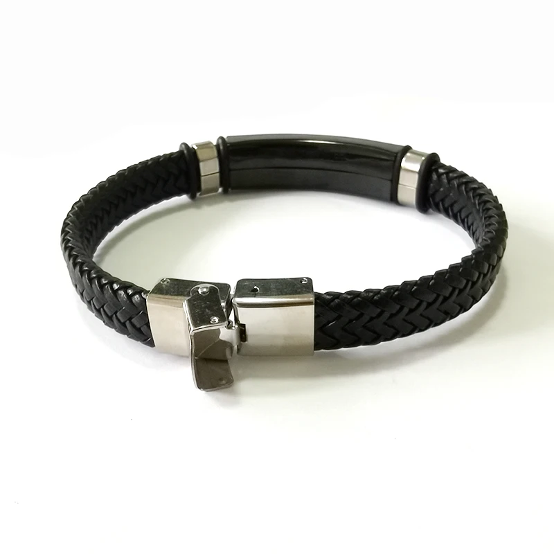 10mm Custom Text Name Logo 16 shares Leather Bracelet Stainless Steel Bracelets For Women Men ID Bracelet