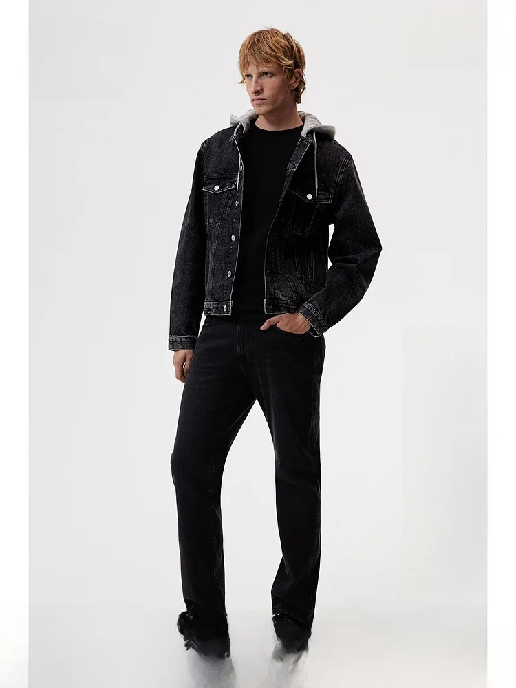 

Loose Fit Straight Leg Black Denim Jeans Men's Casual Long Pants Summer Elastic H&M 0811993 Cotton Polyester Blend