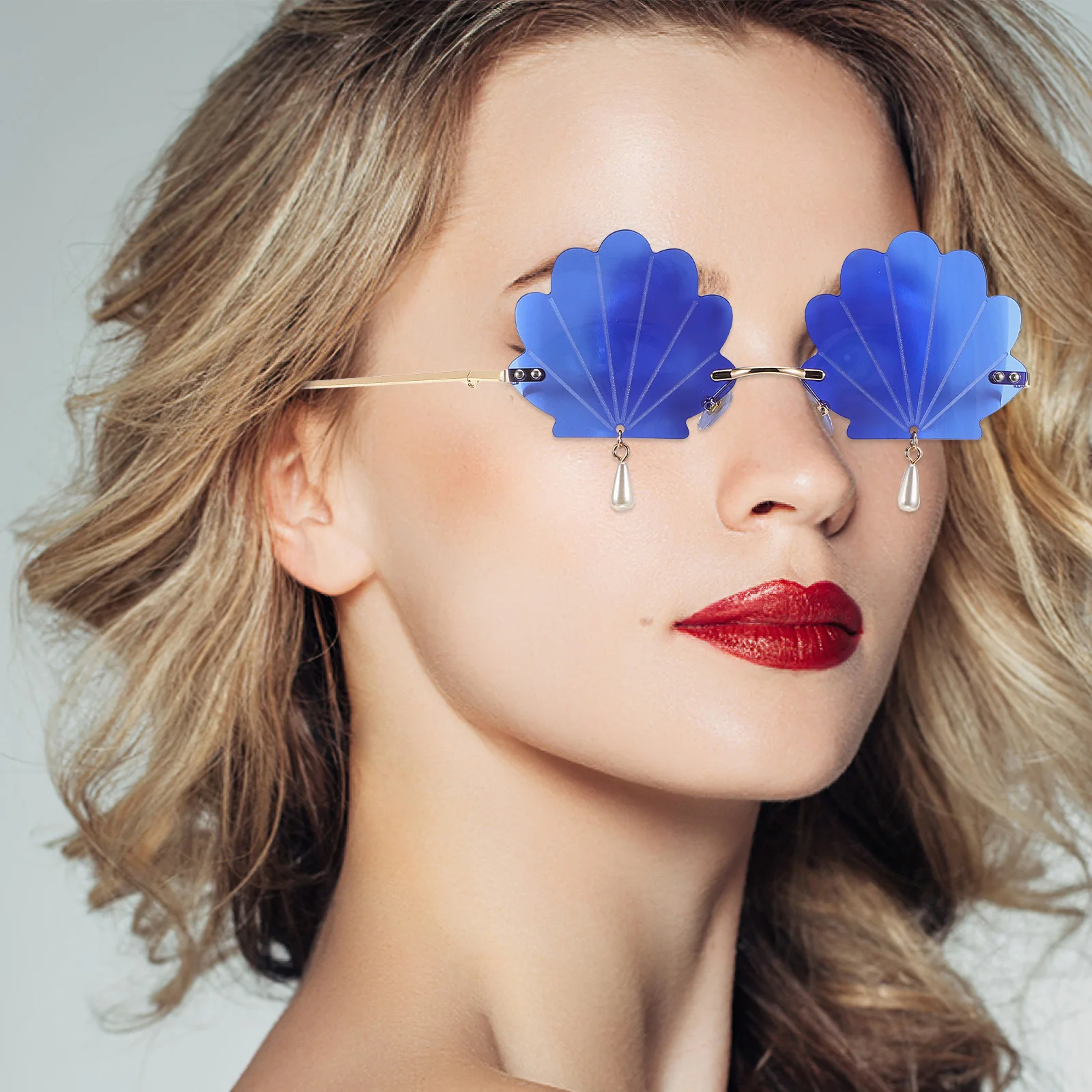 

Shell Shaped Rimless Sunglasses Frameless Transparent Candy Color Ocean Theme Photo Booth Prop Fashion Eyewear