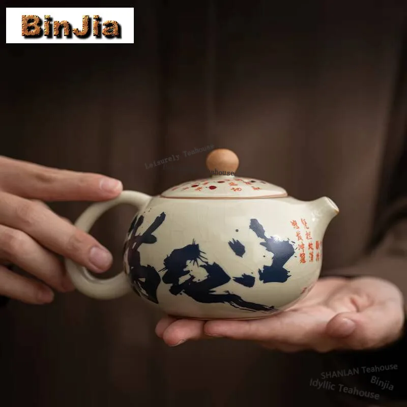 

230ml Imitating Song Ru Kiln Teapot Aesthetic Man Jianghong Xishi Pot Tea Making Kettle with Infuser White Tea Tea Items Craft