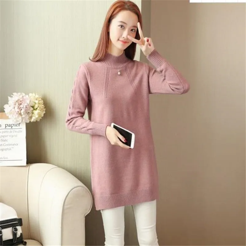 

Knitted dress autumn and winter women's loose long sweater pullover turtleneck solid casual female AA-058