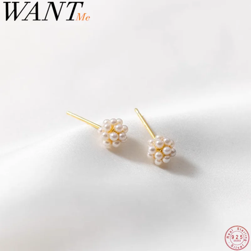 

WANTME стерлингового серебра 925 пробы, модные простые серьги-гвоздики с синтетическим жемчугом и пузырьками для женщин, милые вечерние украшения для девочек