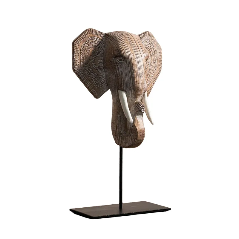 Thai imitation wood elephant head ornament South East Asia style exotic home B & B restaurant creative animal jewelry