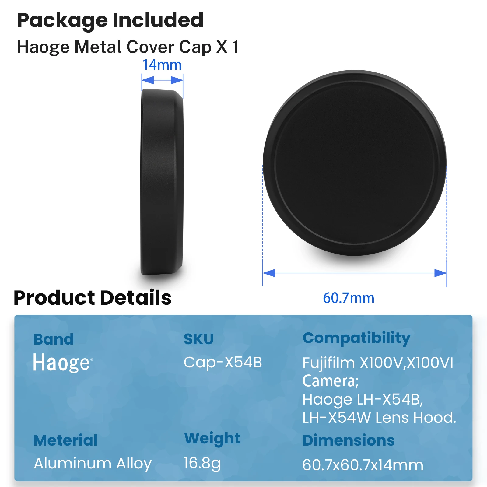 Haoge Cap-X54Bโลหะเลนส์สำหรับFujifilm Fuji X100Vกล้องSilverใช้งานร่วมกับHaoge LH-X54Bเลนส์