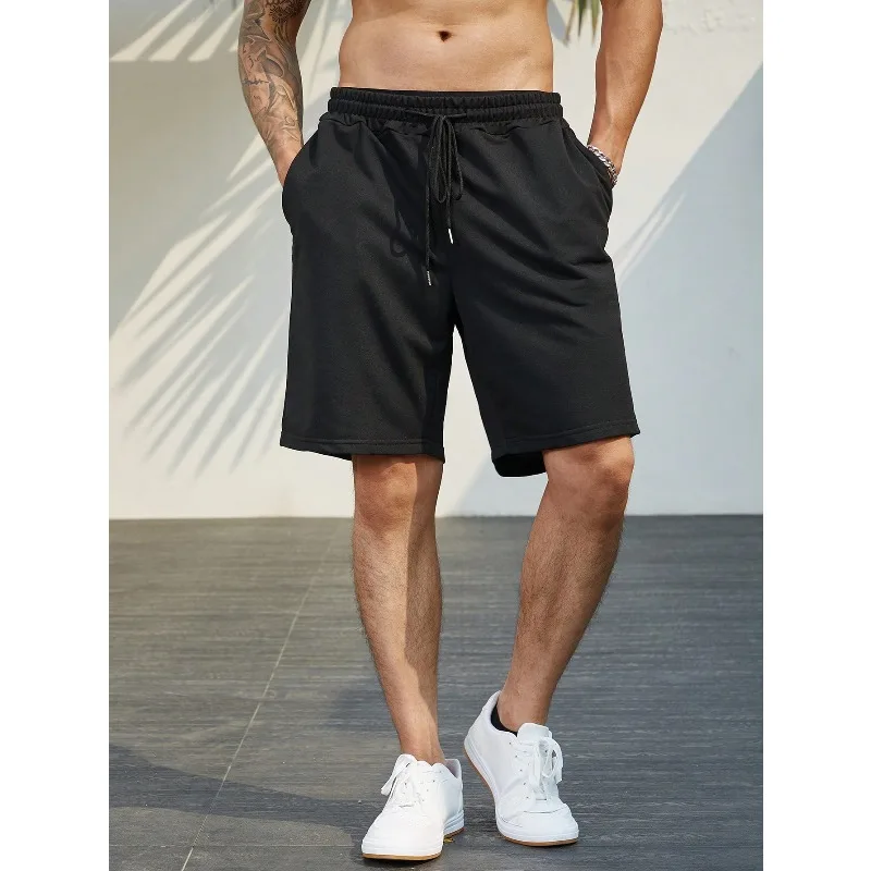 شورت رجالي برباط صلب مقاس كبير باللون الأزرق الداكن والأسود. ملابس رياضية قطنية، ولياقة بدنية، وشورت مريح كاجوال للرجال #2