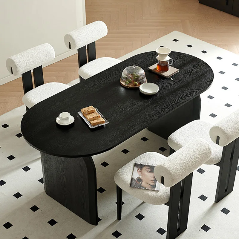

Nordic solid wood dining table oval wabi wind designer desk household small apartment dining table simple workbench