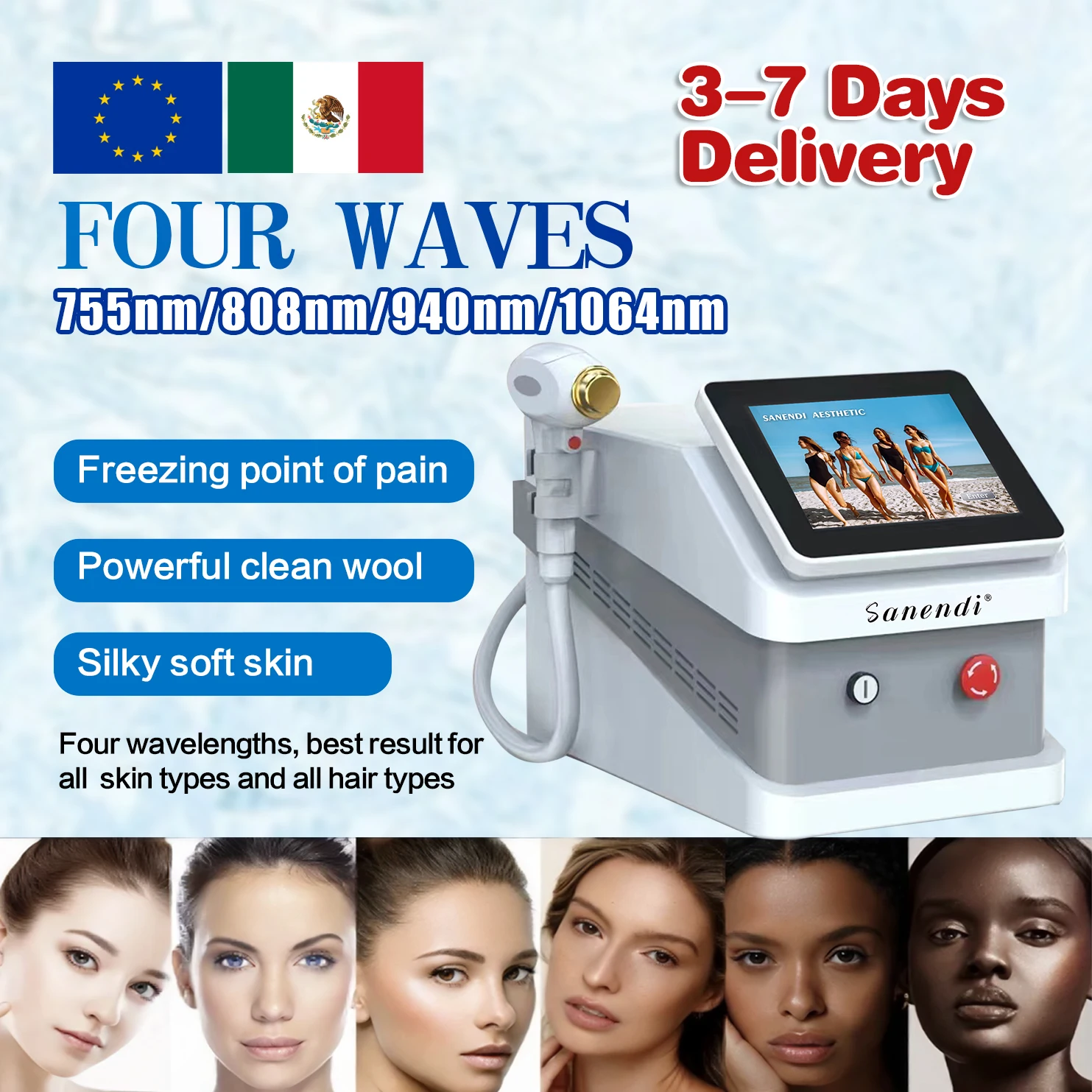 Sanendi 3500W Diode Laser Hair Removal Professional Machine 4 Wavelengths esktop rejuvenation Woman epilator for women