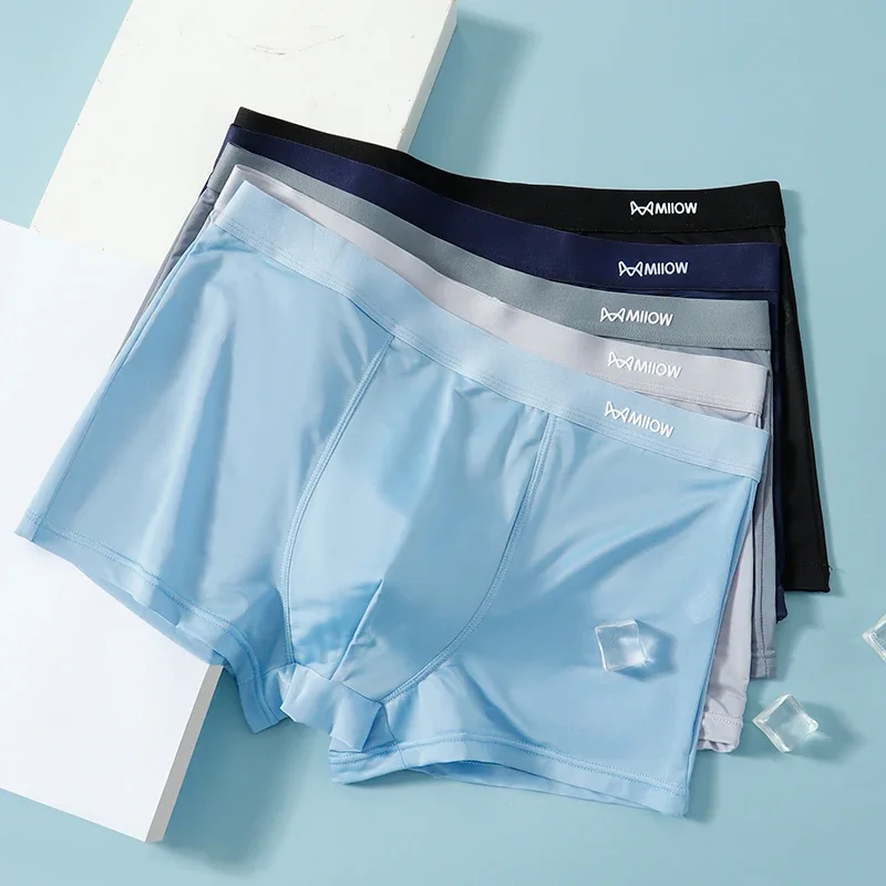 MiiOW 3 Stuks Zomer Dunne Ijs Zijde Mannen Boxershorts Grafeen Antibacteriële Man Ondergoed Ademend Cool heren Slipje Boxershorts