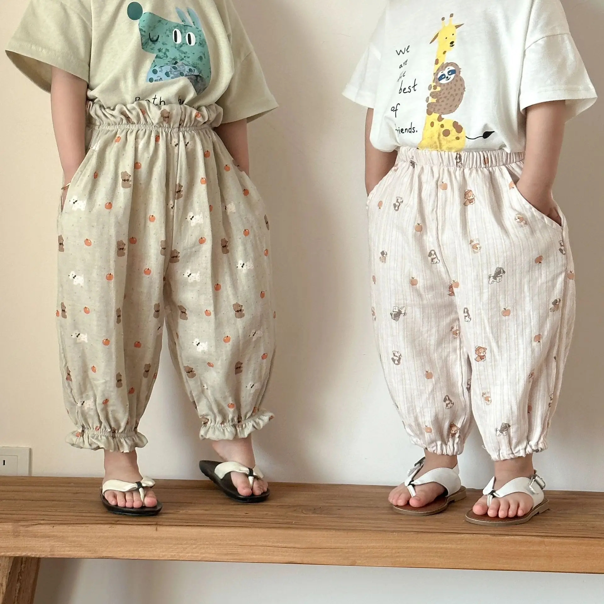

2026 Summer New Girls Mosquito-proof Pants Thin Cotton Children Casual Pants Boys Loose Trousers Fashion Print Kids Clothes