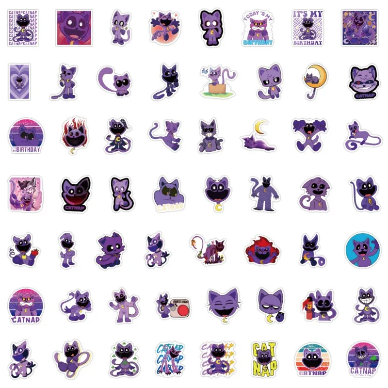 55pcs Catnap Purple Sleepy Cat Graffiti Sticker Water Cup Luggage Laptop Mobile Phone Car Refrigerator Decoration Sticker