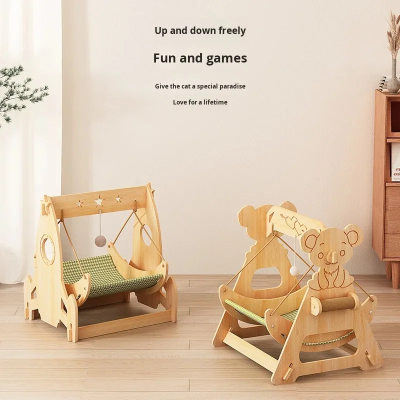 

All-Seasons Solid Wooden Cat Swing Bed Eco-Friendly Modern Hanging Nest Sofa Universal Summer Rocking Dog Hammock Cradle Carton
