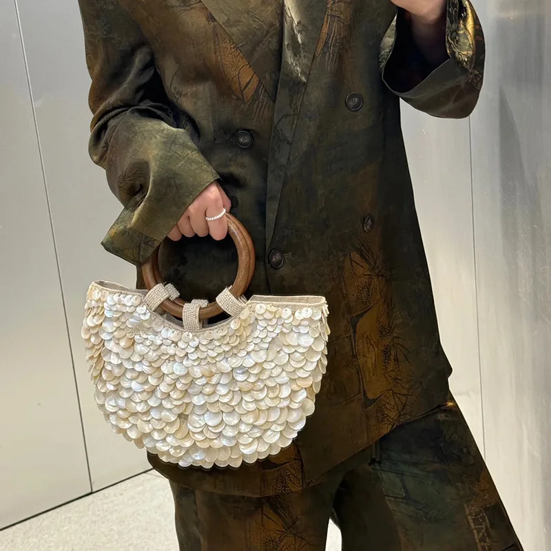 

New Handmade Heavy Industry Bead Handbag Embroidered Rhinestone Pearl Diagonal Totes Women's Wedding Party Bag