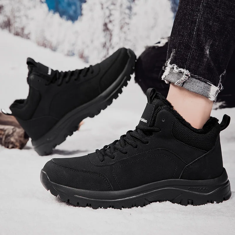 

Winter Men's Boots Warm Fleece Lined Snow Boots Waterproof Non-slip Outdoor Hiking Shoes Pu Casual Shoes Plush Work Ankle Boots