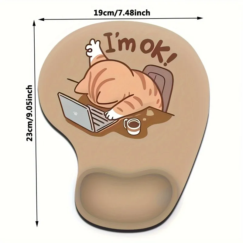 1Pc Comfortable Wrist Rest Mouse Pad With Cute Cat Design, Brown/Blue, 19x23 Cm, Enhances Comfort And Productivity, Perfect For