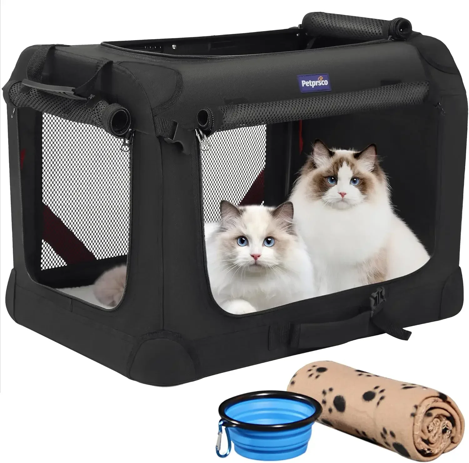 Transportín para gatos para 2 gatos, perros pequeños y medianos, portador suave para mascotas 24x17x17 para viajar con manta cálida, cuenco plegable y lavado