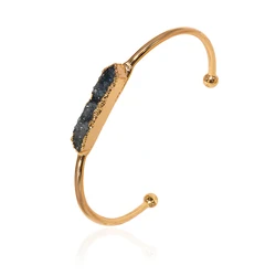 Rectangle Raw Stone Bracelet for Women Handmade Natural Crystal Cluster Open Cuff Bangle Jewelry