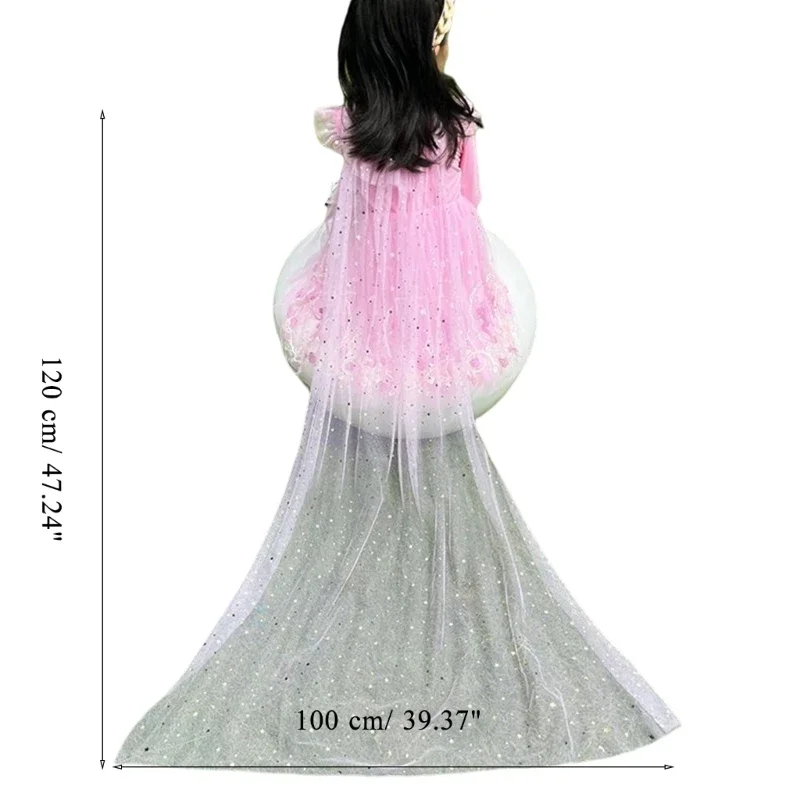 Christmas Girls 120cm Long Fairy Cloak Glitter Star Sequins Kids Princess Capes for Festival Party Cosplay Clothes Princess Robe