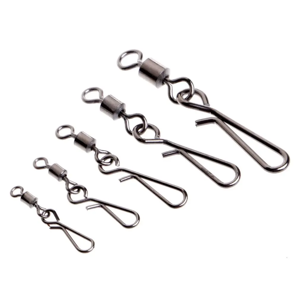 50pcs Rolling Swivel With Hanging Snap Fishing Tackle Fishhooks Connector Heavy Duty Ball Size 2# to 10#