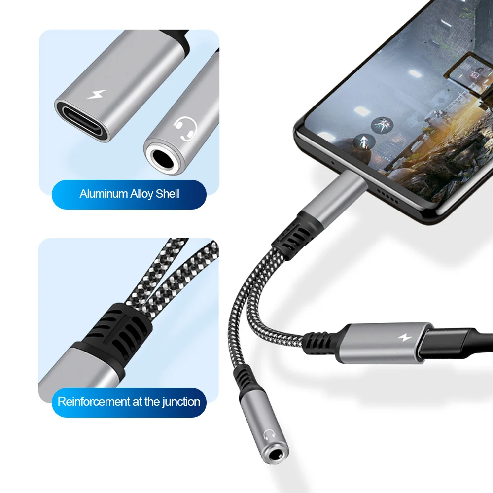Byscoon 2IN1 USB Type C To 3.5mm Aux Adapter Type-c 3 5 Jack Audio Cable Earphone Cable Converter For Samsung OPPO Xiaomi Redmi