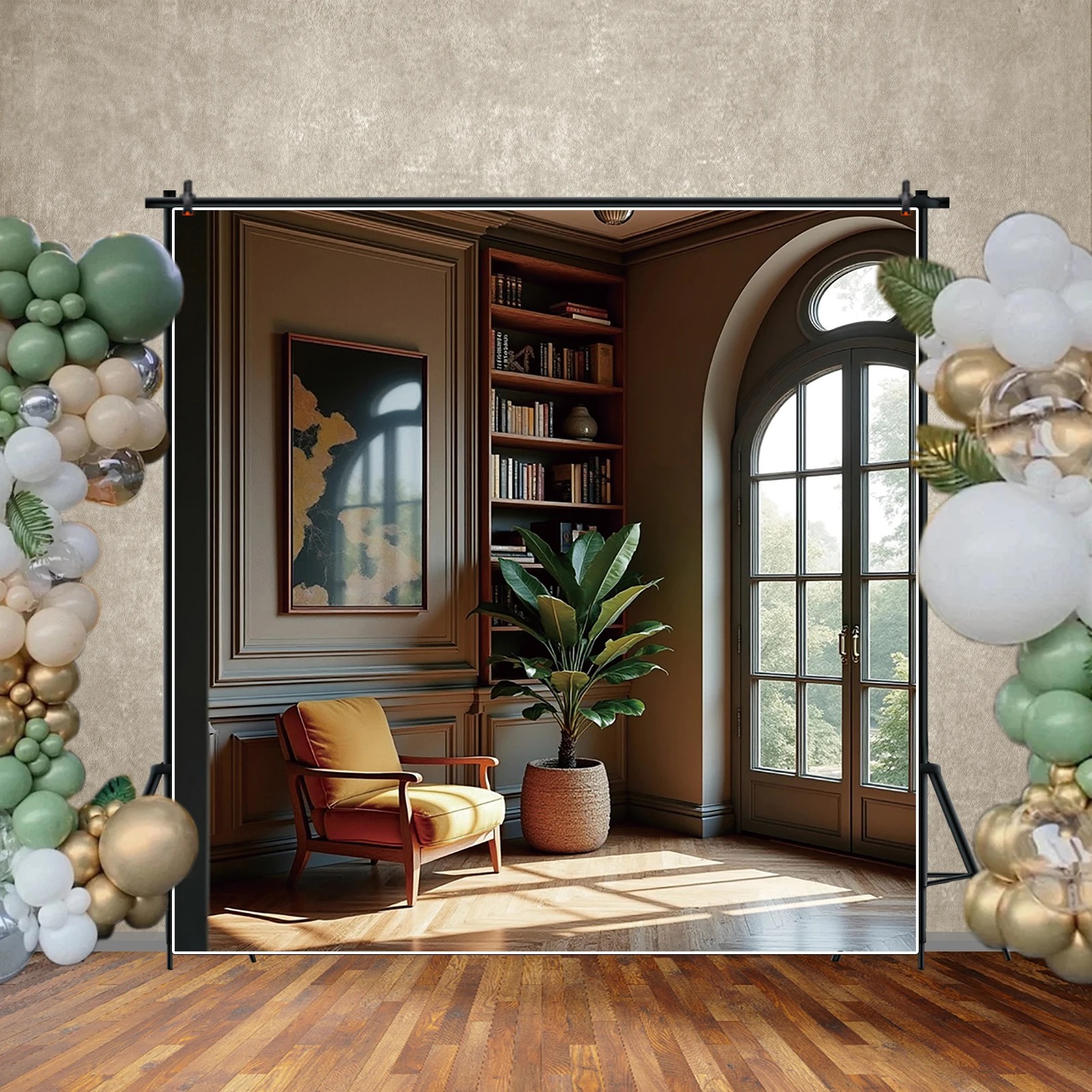 MOON.QG غرفة المعيشة الداخلية المنزل الأوروبي جدار خلفية التصوير خزانة أريكة نافذة ضوء الستار خلفية استوديو الصور #4