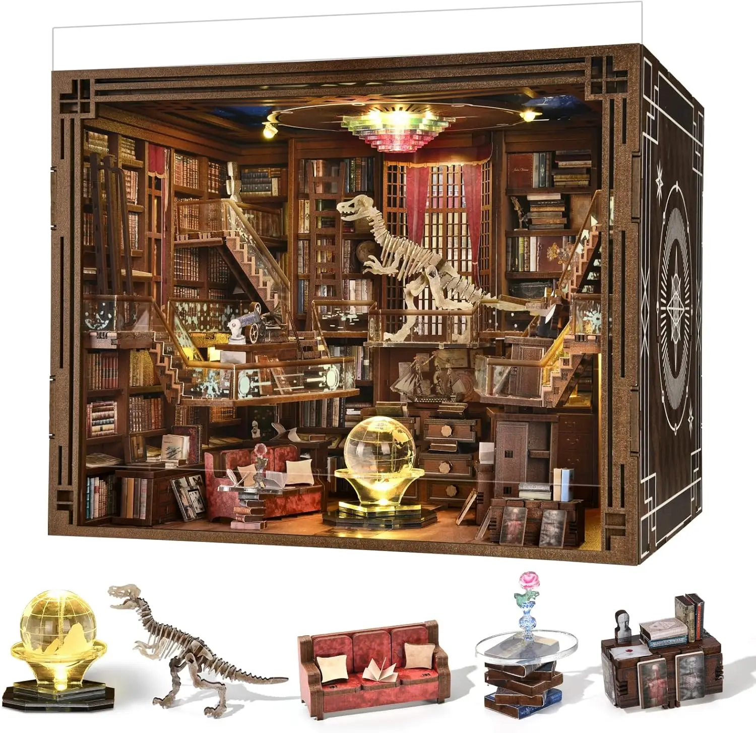 

DIY Book Nook Kit, Miniature Dollhouse Booknook Kit, 3D Wooden Puzzle Bookend Bookshelf Insert with LED Light for Teens and Adul
