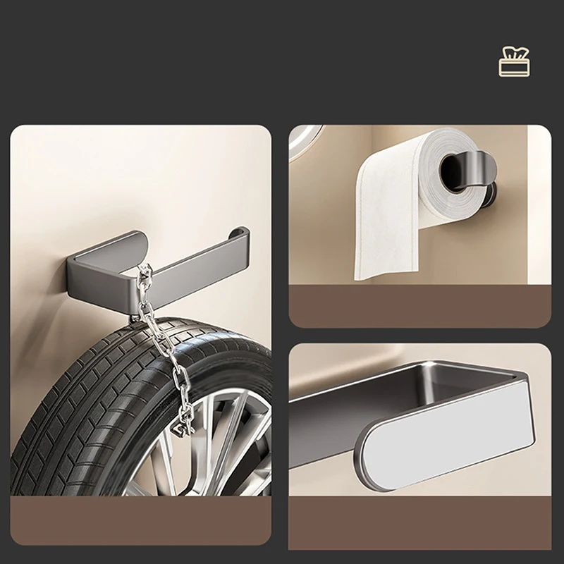 Platzsparender, selbstklebender, wandmontierter Taschentuchhalter, Küchen-Organizer, doppelter Zweck für Toilettenpapier und Handtücher, ohne Bohren – Detail 2