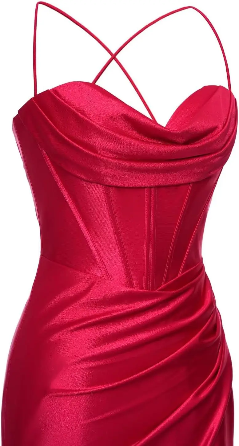 Tracolla sottile con schiena scoperta Abiti da homecoming in raso con scollo a cuore e abito da cocktail corto da ballo a sirena con spacco