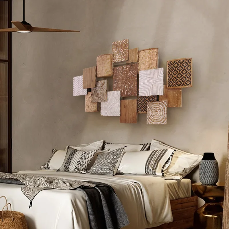Wabi-sabi style living room sofa background wall decoration dining room three-dimensional wall decoration