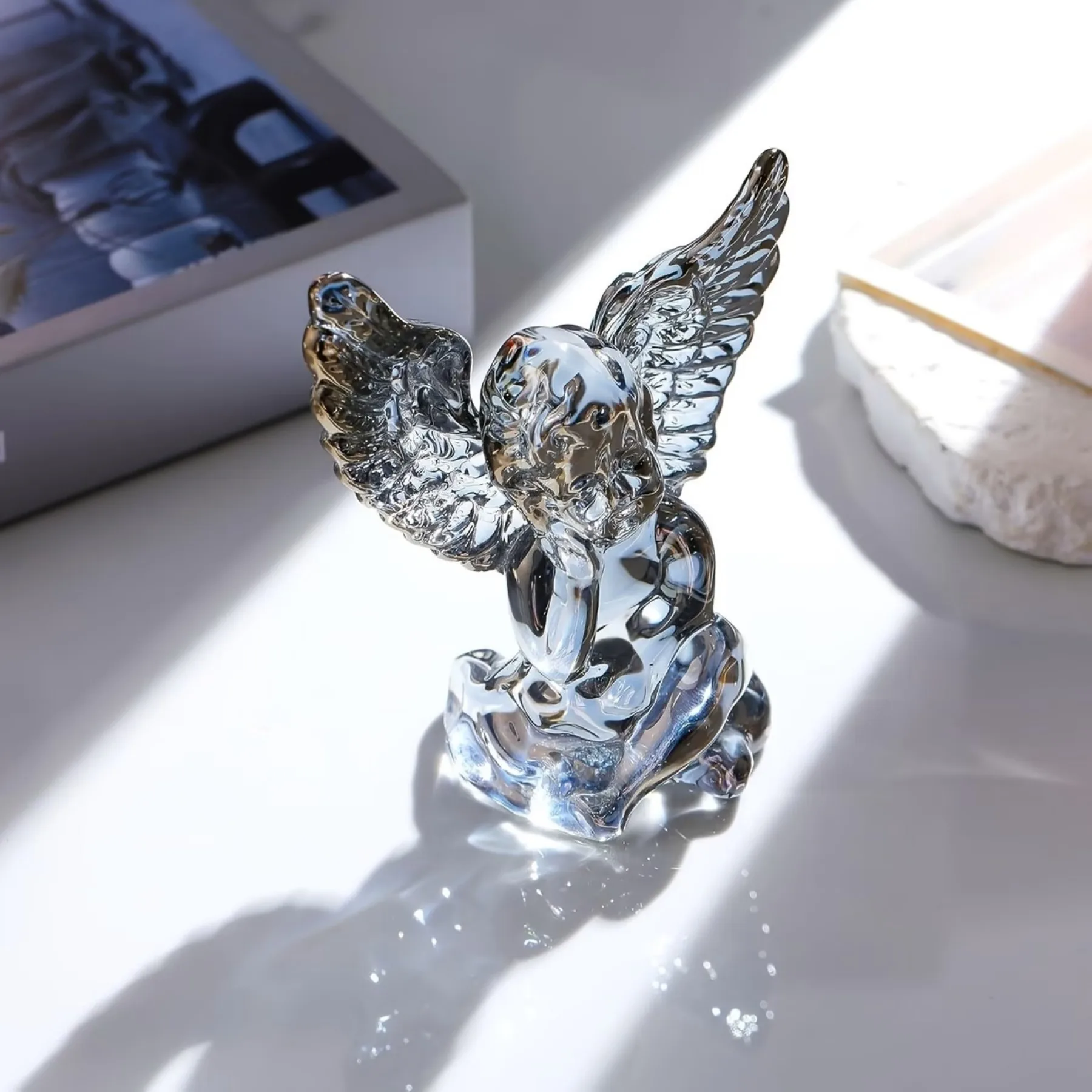 Mini Glass Baby Angel Figurine - Memorial Comfort Gift for Her or Him, Crystal Collectible, Home Office Shelf Decor