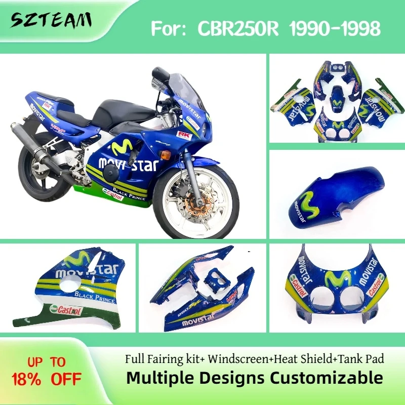 Fit CBR250R NC22 1990 1992 1993 1994 1995 1996 1997 1998  Prime Fairing Kit for Honda CBR 250R 90-98 Injection ABS Fairings