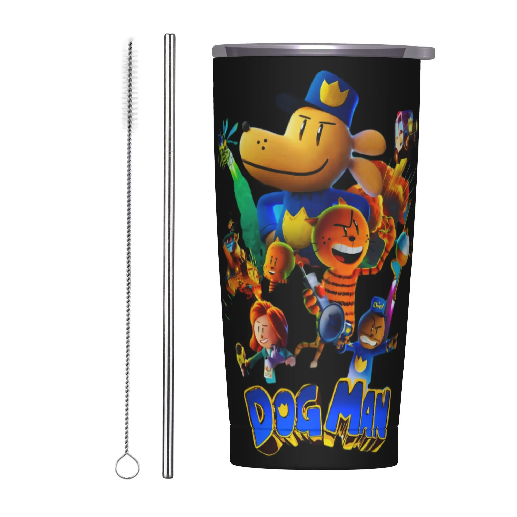 

Dogs Man Comic Movie Tumbler Vacuum Insulated with Lid Straw 20oz Double Wall Stainless Steel Coffee Mug Tags Water Bottle