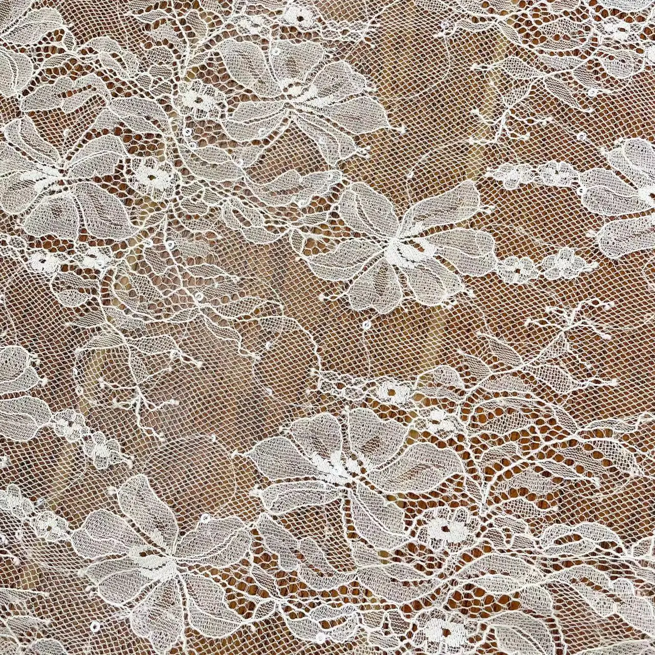 

Free Shipping 1Yard Bridal Lace Fabric Wedding Dresses Flora Sequins Soft Mesh Tulle DIY Sewing Accessories 130cm Home Decorate