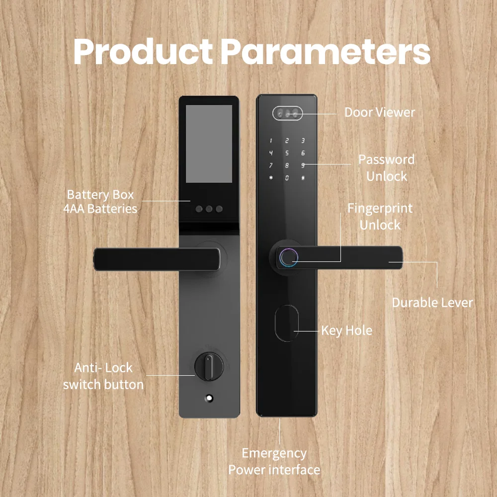 P07 Smart Durable Auto-unlock Home Use Safety Security Fingerprint Password Cateyes Wood Hotel Bedroom Door Lock