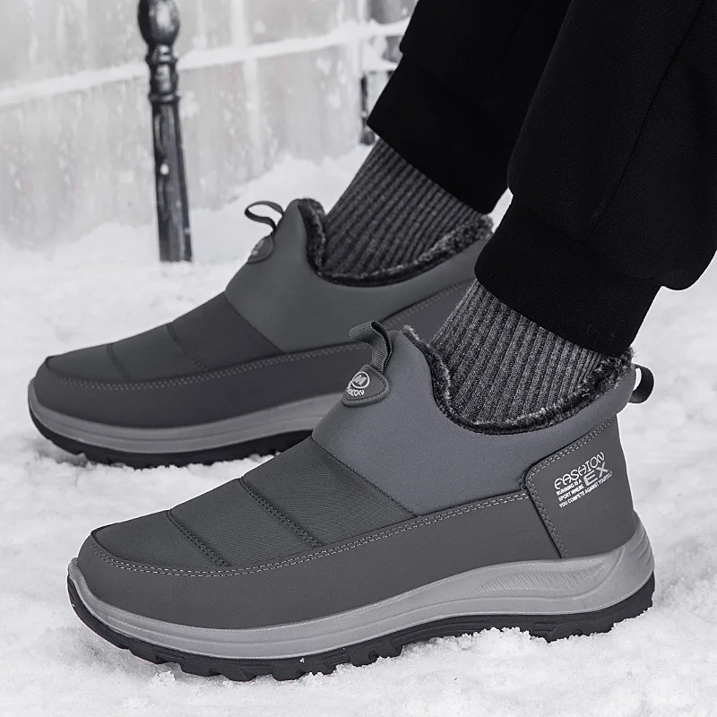 Botas casuais masculinas de deslizamento, tênis confortáveis de pele, sapatos antiderrapantes, botas de neve quentes, inverno, 2022, 2024