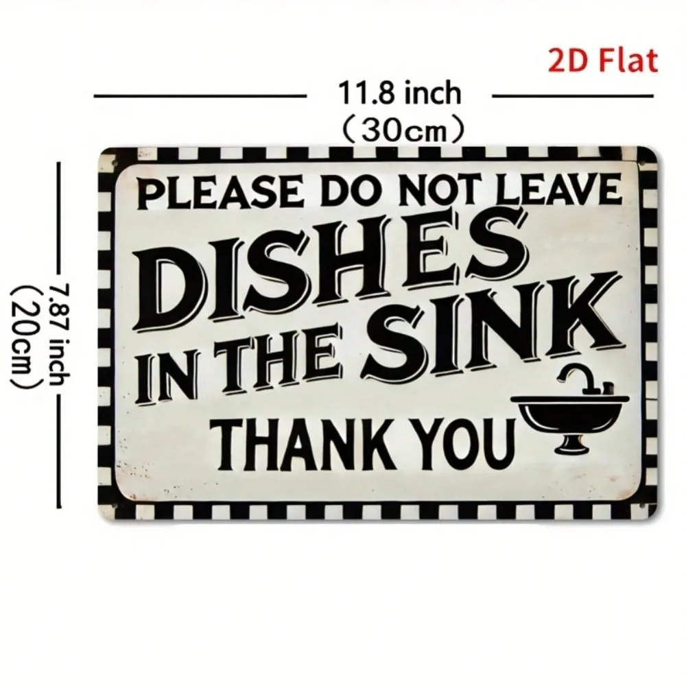 Vintage Tin Sign Do Not Leave Dishes in Sink 8x12 Inch Rusty Metal Wall Art for Kitchen Bathroom Home Decor
