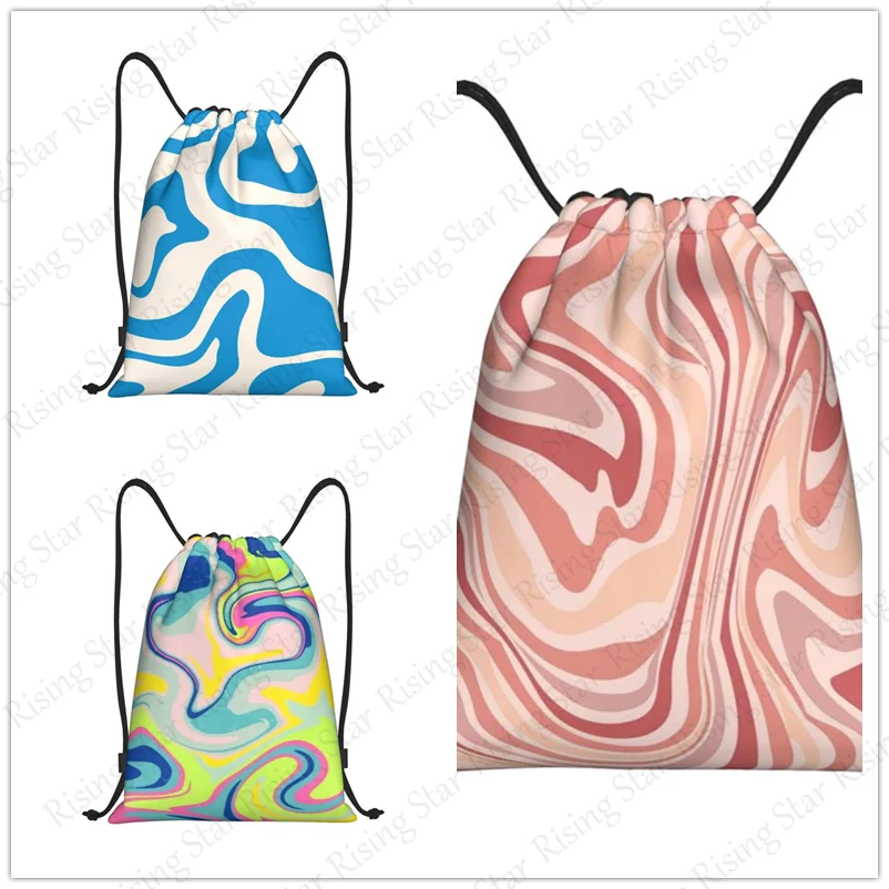 Bicycle Backpack Gym Drawstring Shoe Bag Multifunctional Sports Bag Beach Travel Backpack Unisex Gift Colorful Wavy Lines