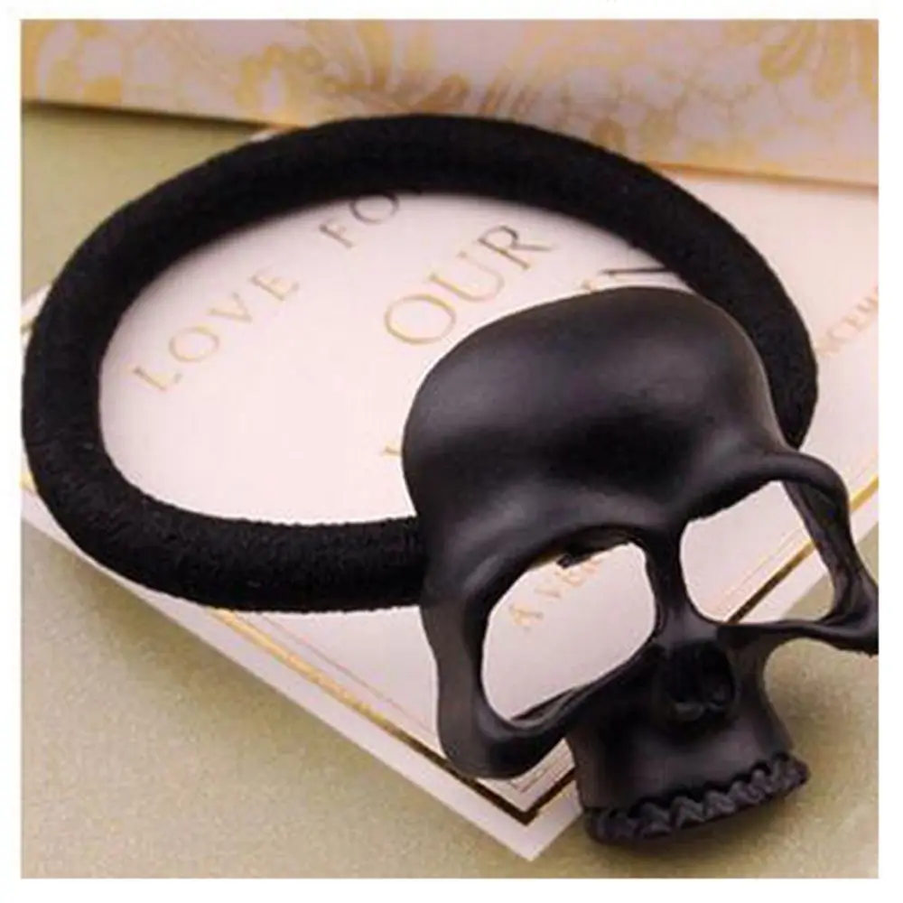 1Pcs Girl Vintage Punk Hairband Metal Skull Elastic Hair Rope Women