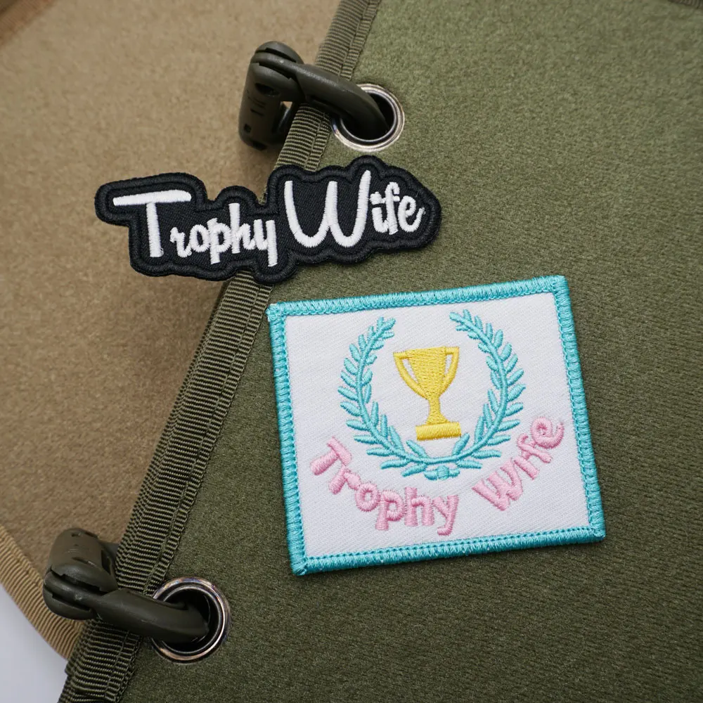 trophy wife,High quality embroidery patches,Tags and badges with hooks ,for clothing ,hats and backpacks