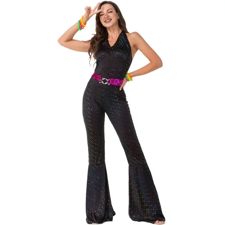 

Retro Disco Costume Starry Faion Bell Bot loween 80s Women's Hippie Performance Clothes Ethnic Stage Costume