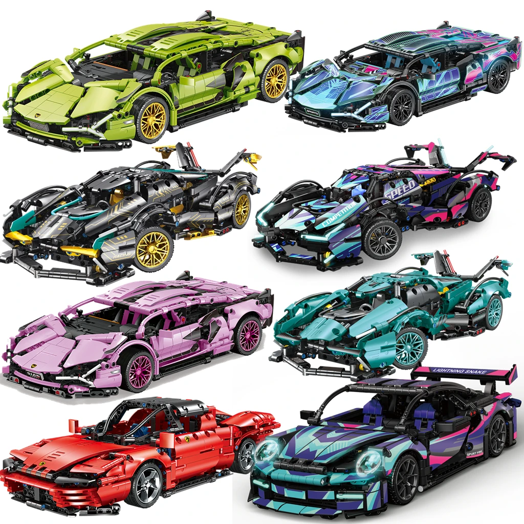 1:14 Technical Bugatti Building Blocks Lamborghini Hypercar Racing Car Model  Assemble Vehicle Bricks Toys For Boys Child Gifts