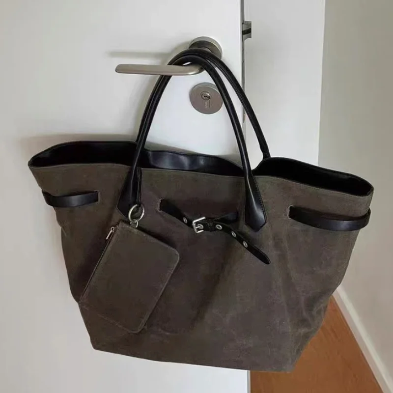 

Women's Large Capacity Canvas Tote Bag Belt Buckle Design Versatile Commuter Shoulder Bag Casual Travel Handbag Fashion Shopper
